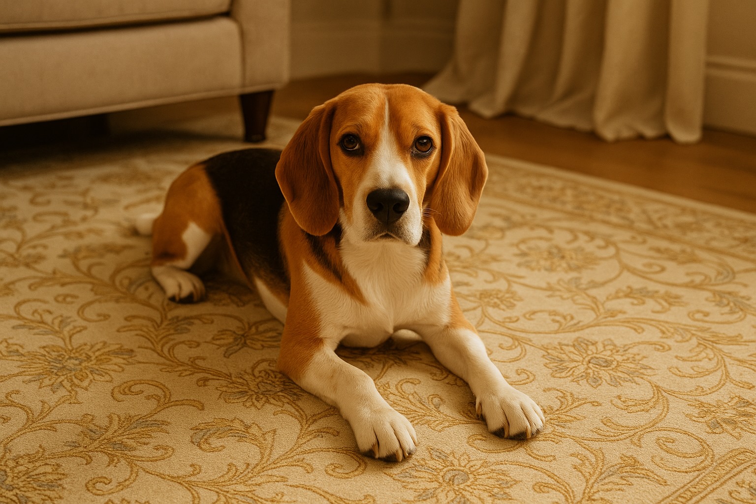 Dog on Beautiful Rug
